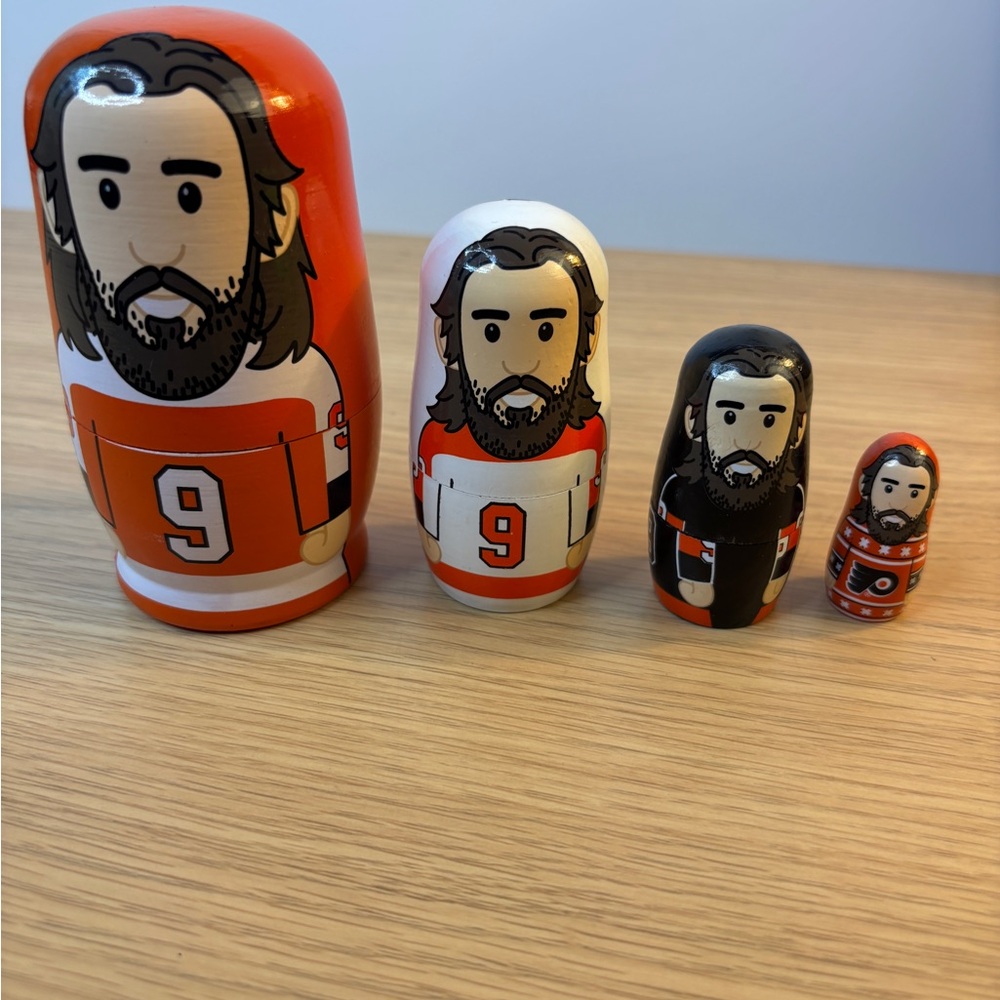 Philadelphia Flyers‎ Hockey Player Provorov Nesting Dolls - Orange, Black, White